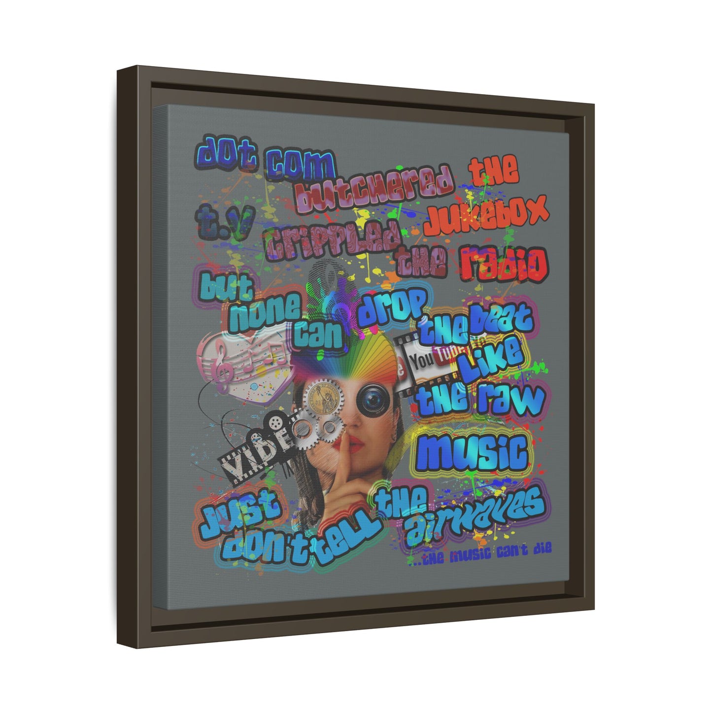drop the beat - framed canvas art (dark grey)