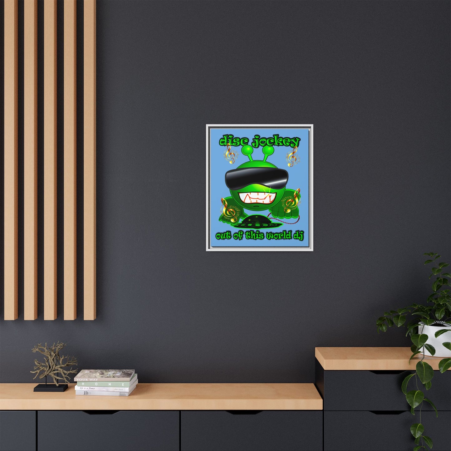 disc jockey - framed canvas art (light blue)