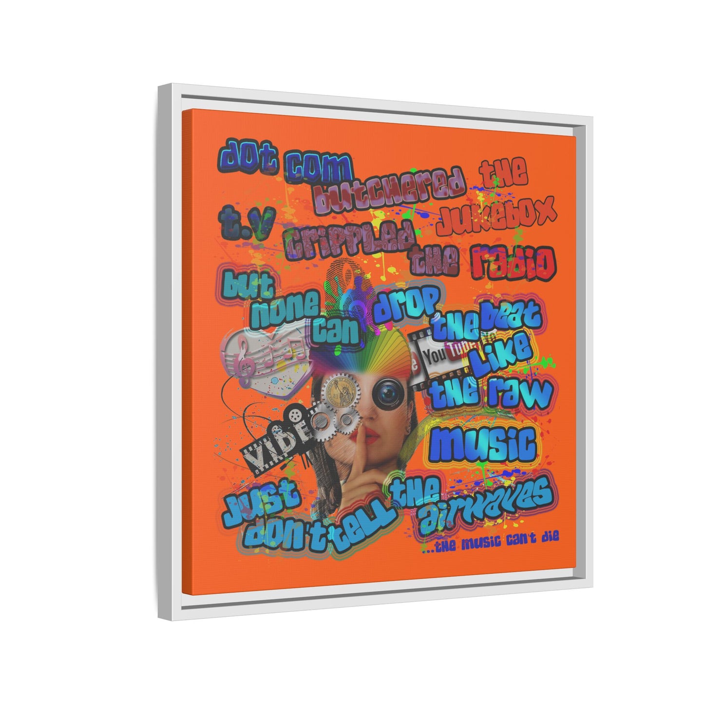 drop the beat - framed canvas art (orange)
