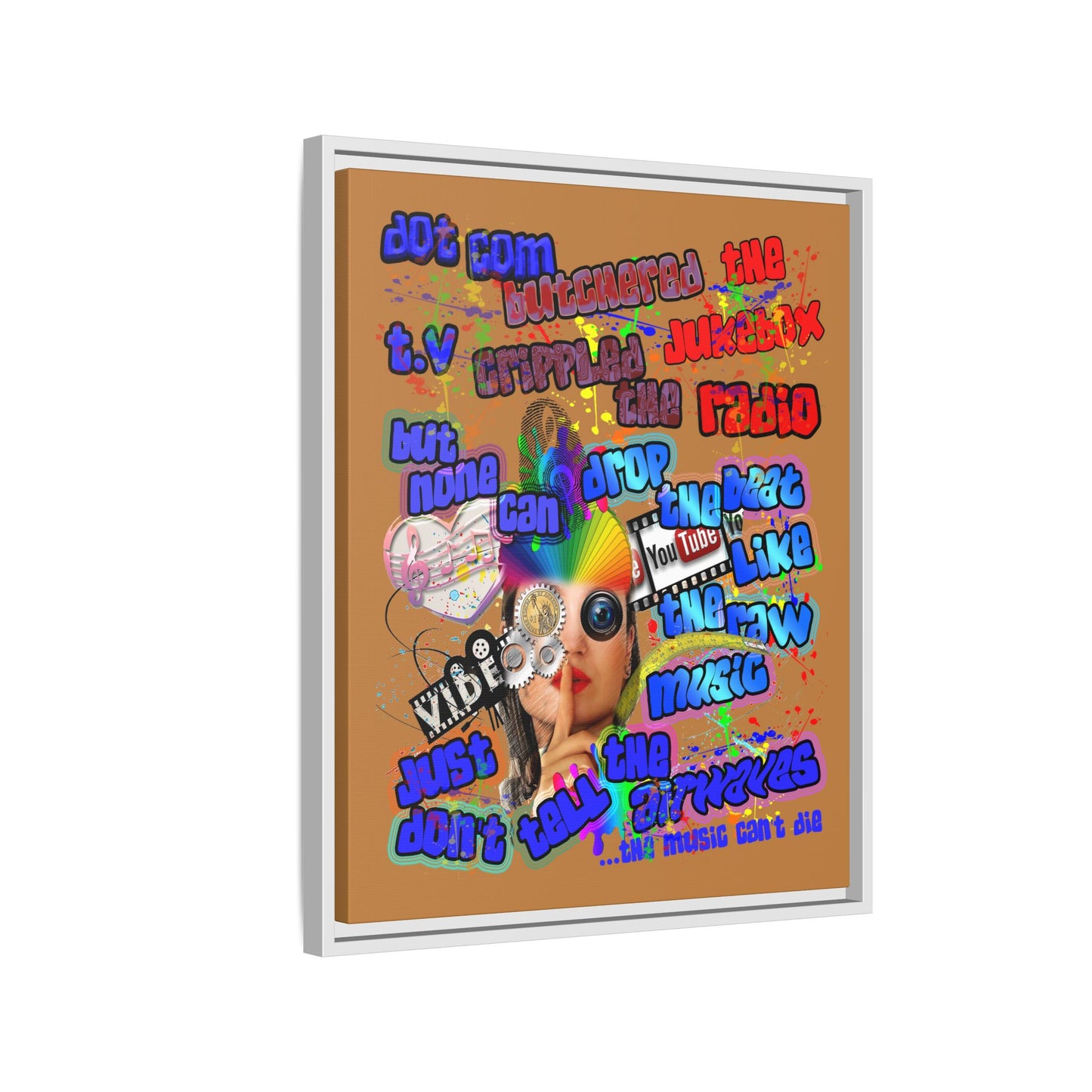 drop the beat - framed canvas art (light brown)