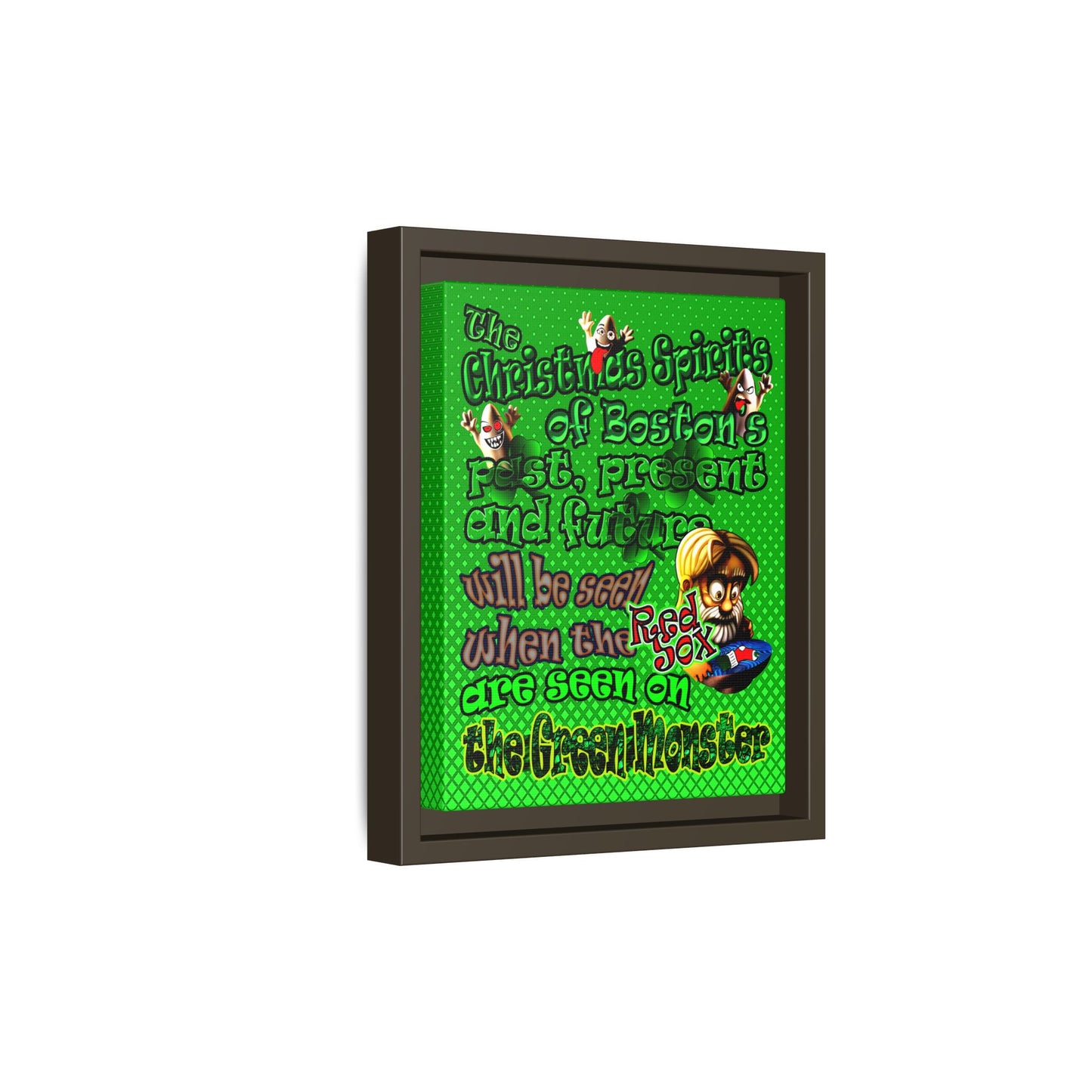 christmas spirits of boston - framed canvas art (logo green)