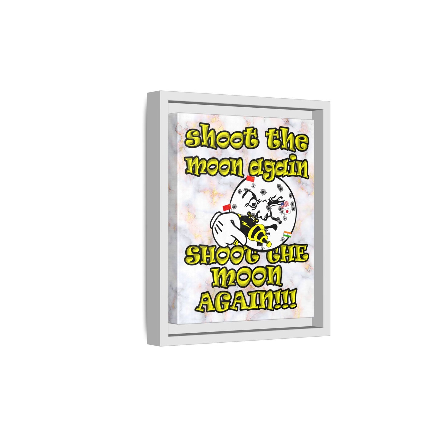 shoot the moon again - framed canvas art (white marble)