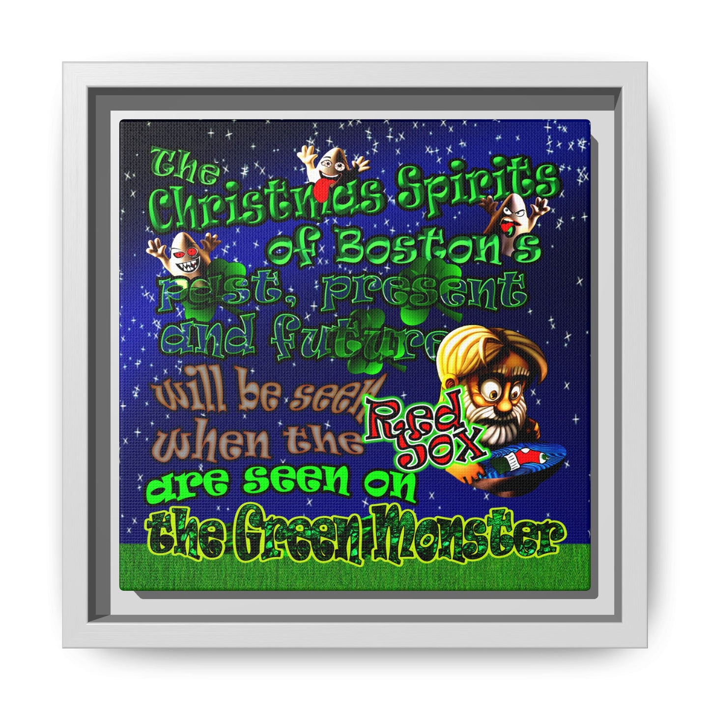 christmas spirits of boston - framed canvas art ('snoops' background)