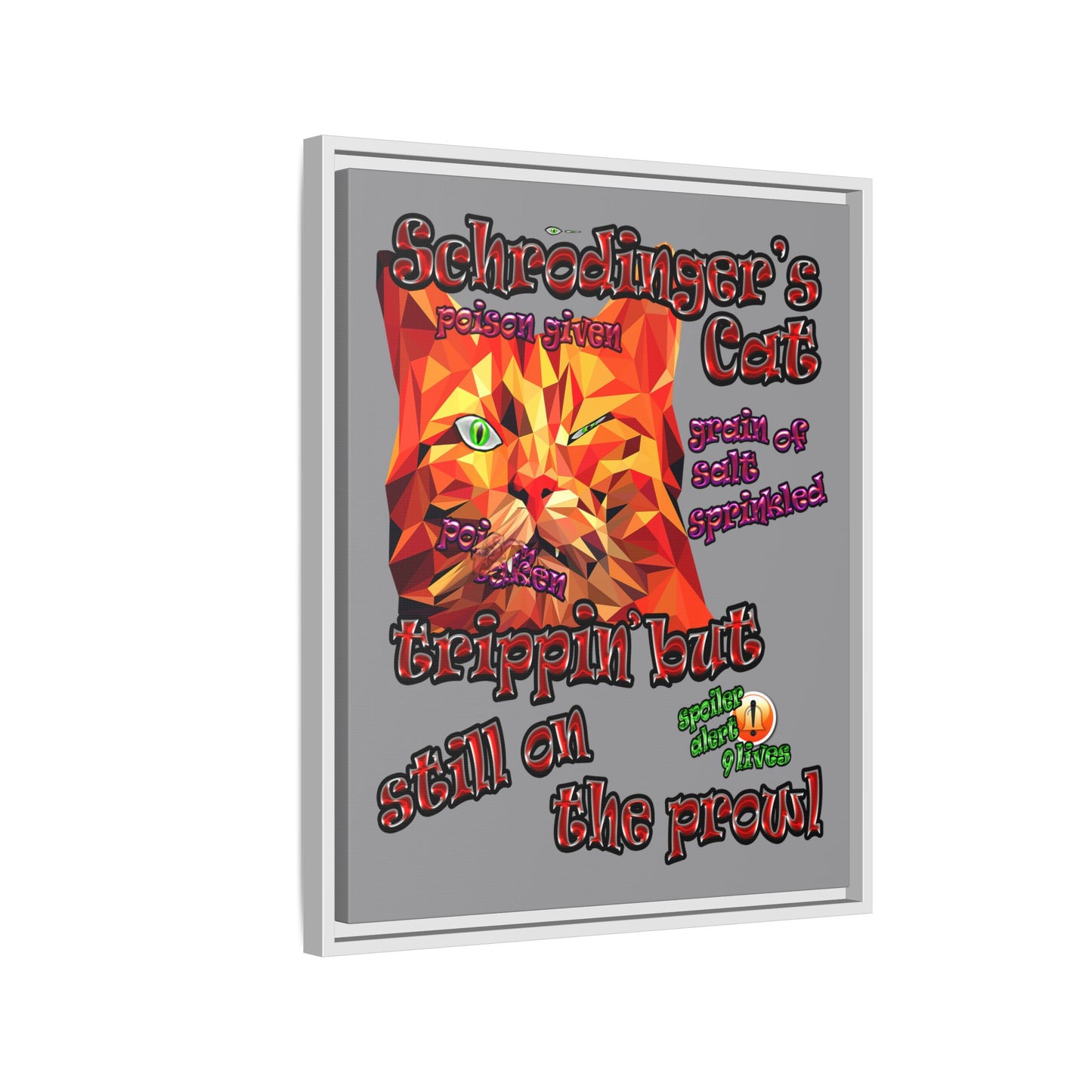 schrodinger's cat - framed canvas art (grey)
