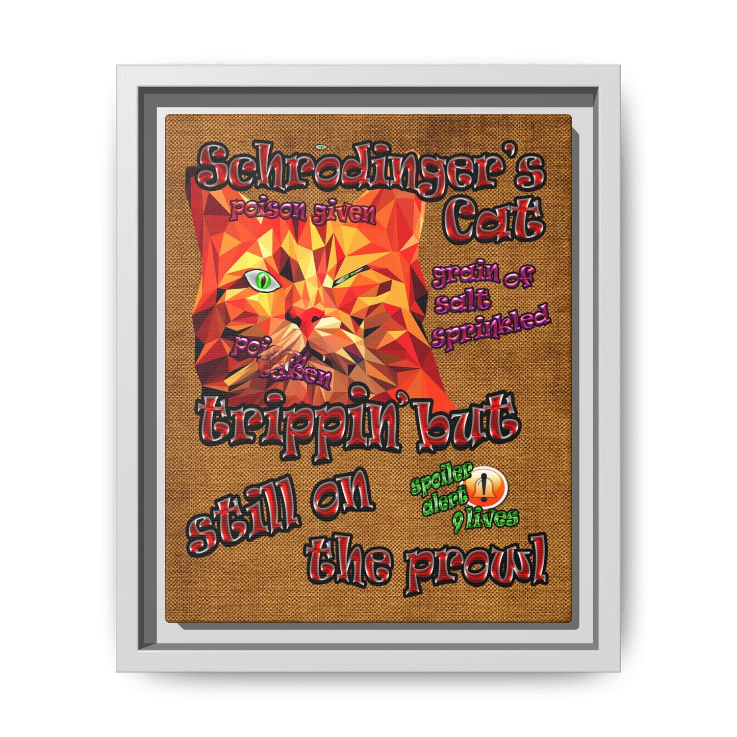schrodinger's cat - framed canvas art (brown papyrus)