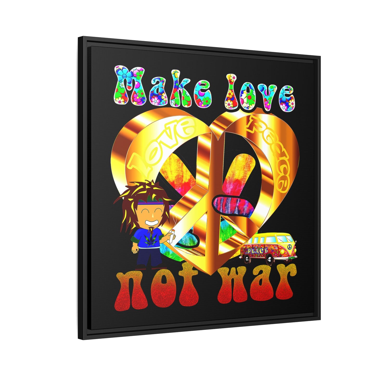 love peace - framed canvas art (black)