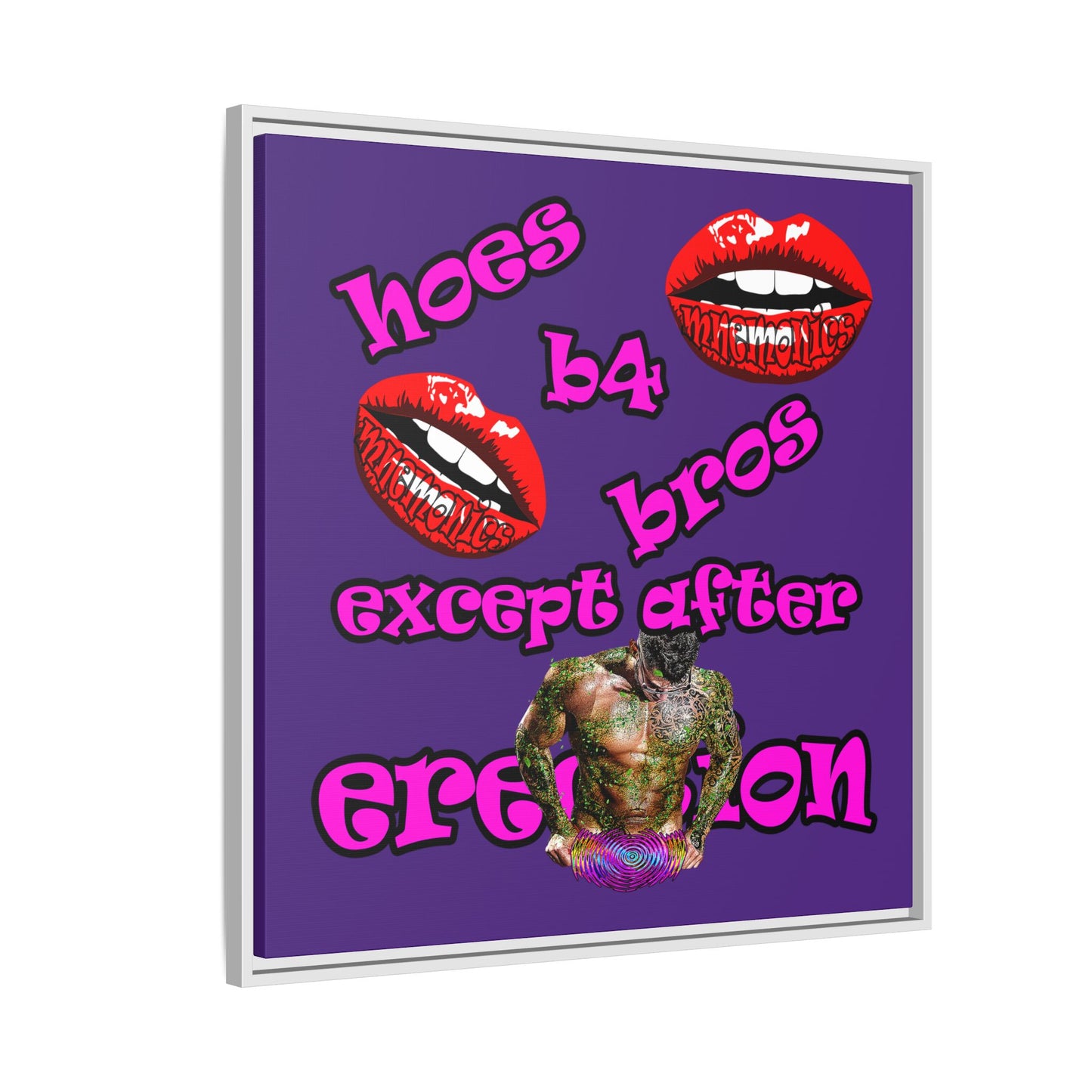 hoes b4 bros - framed canvas art (purple)