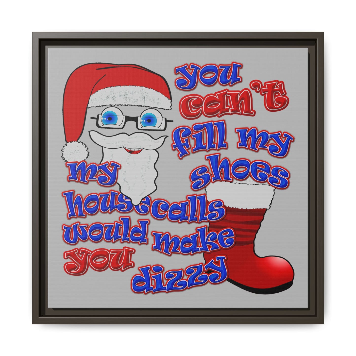 santa's shoes - framed canvas art (light grey)