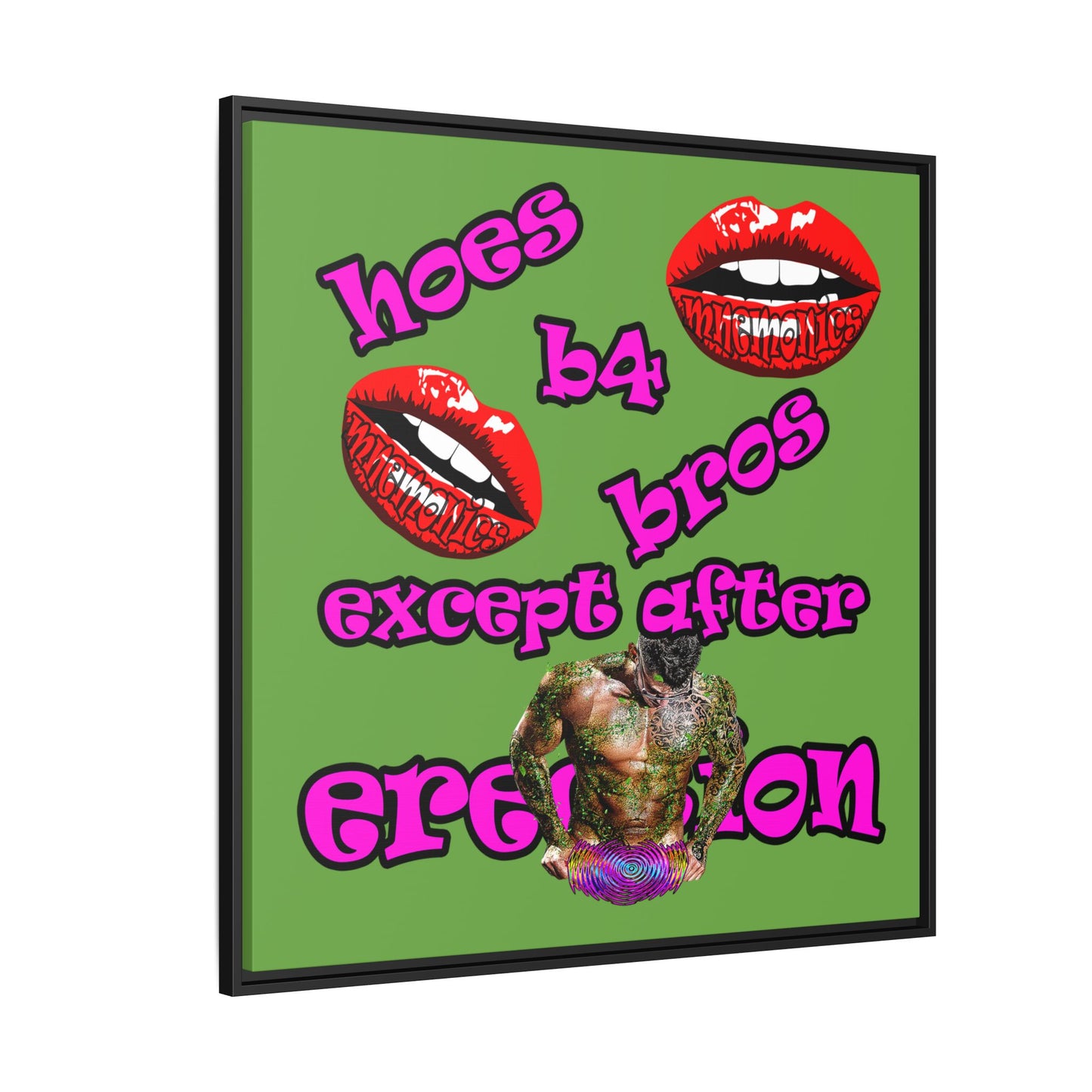 hoes b4 bros - framed canvas art (green)