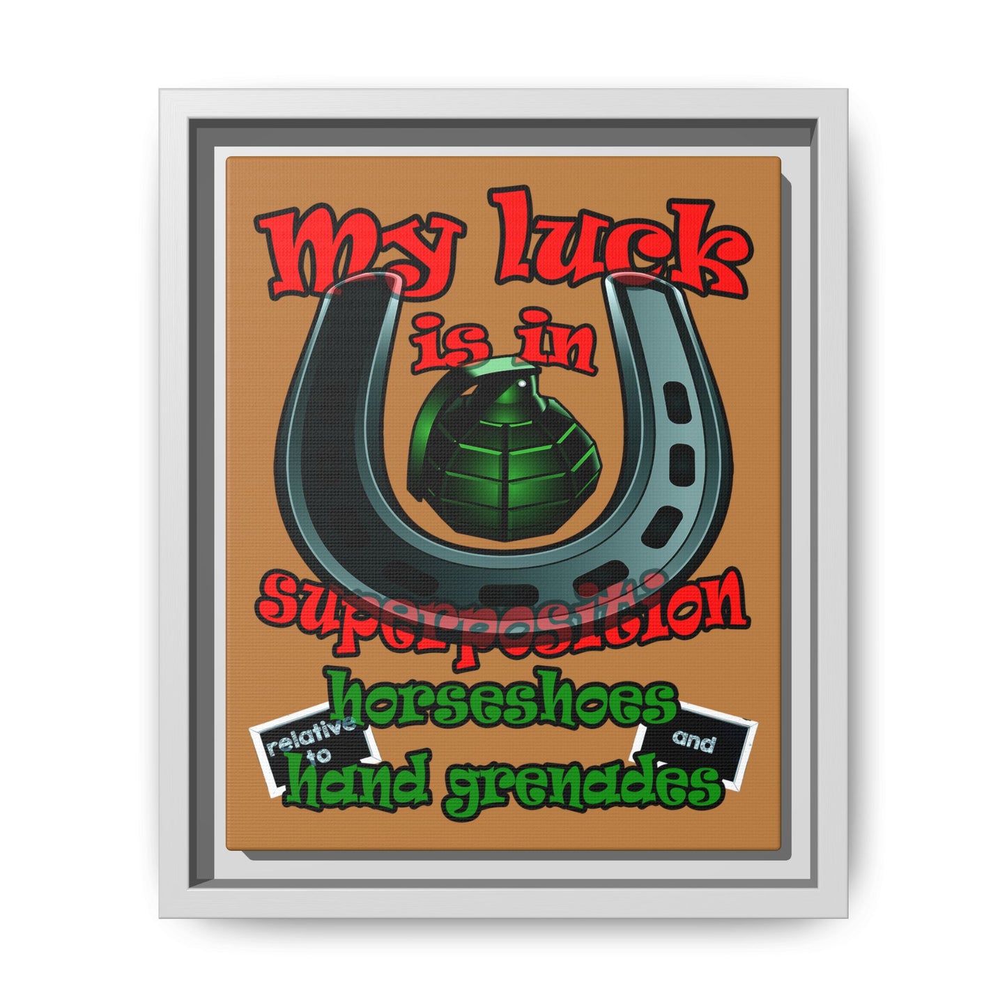 my luck - framed canvas art (light brown)