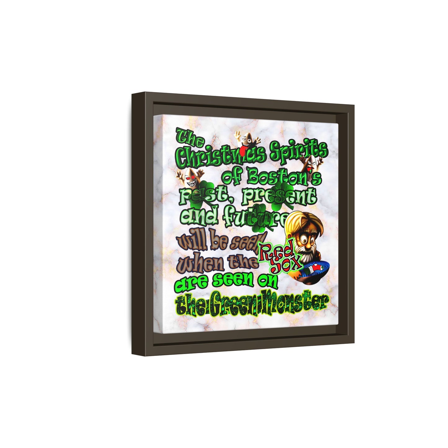 christmas spirits of boston - framed canvas art (white marble)