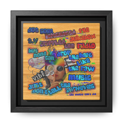 drop the beat - framed canvas art (butterscotch wood finish)