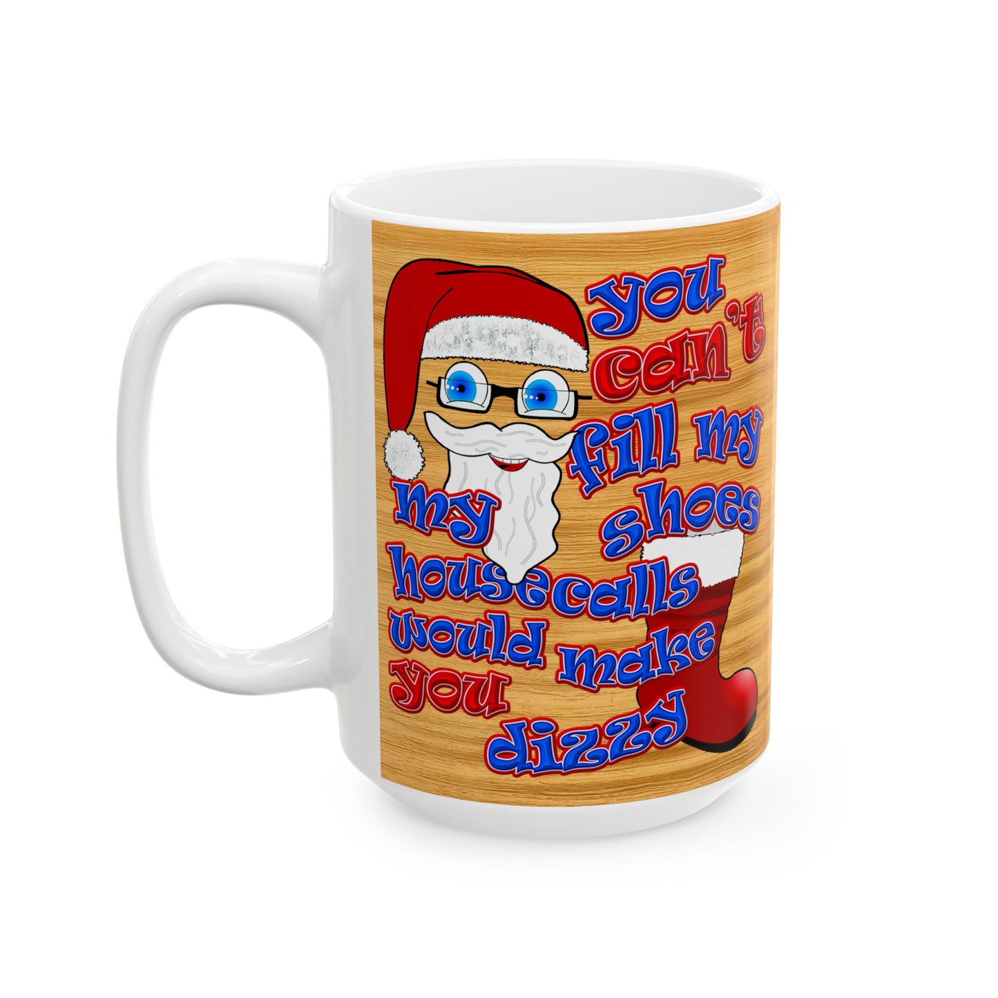 santa's shoes - White Mug (butterscotch wood finish)