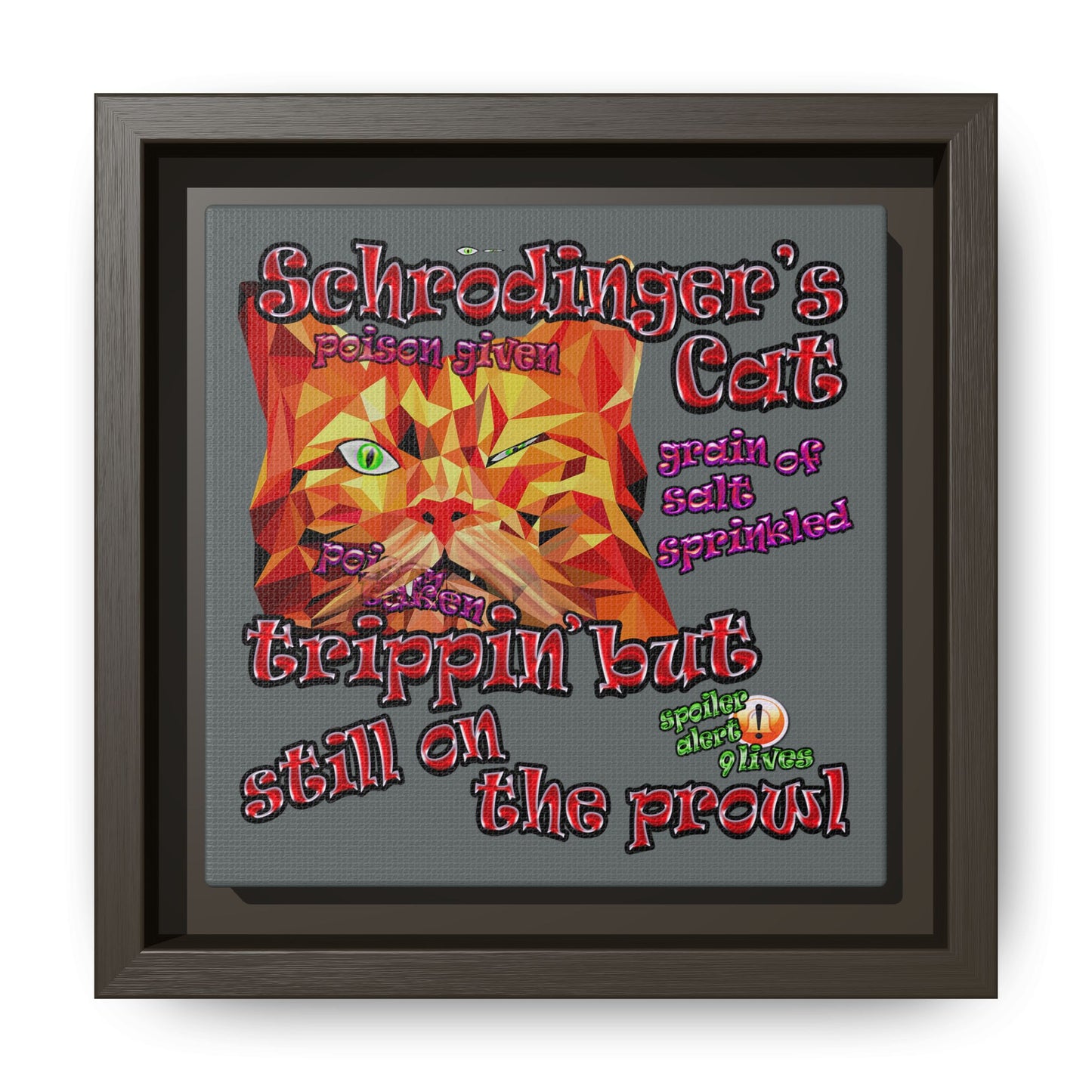 schrodinger's cat - framed canvas art (dark grey)