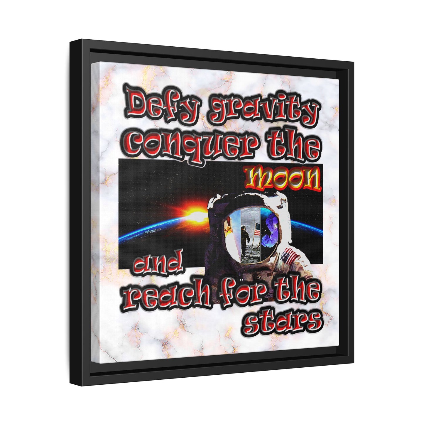 defy conquer reach - framed canvas art (white marble)