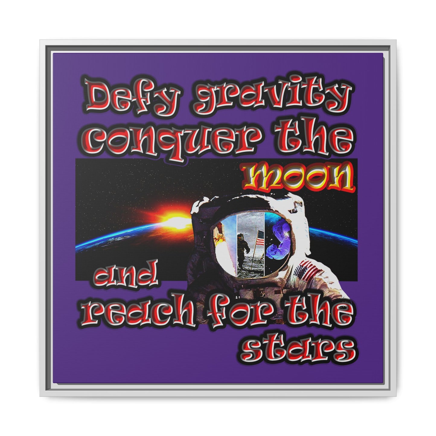 defy conquer reach - framed canvas art (purple)