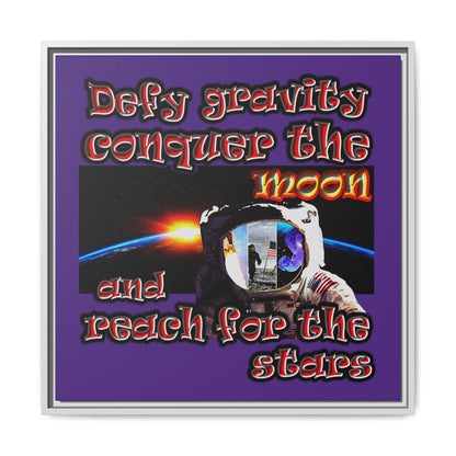 defy conquer reach - framed canvas art (purple)
