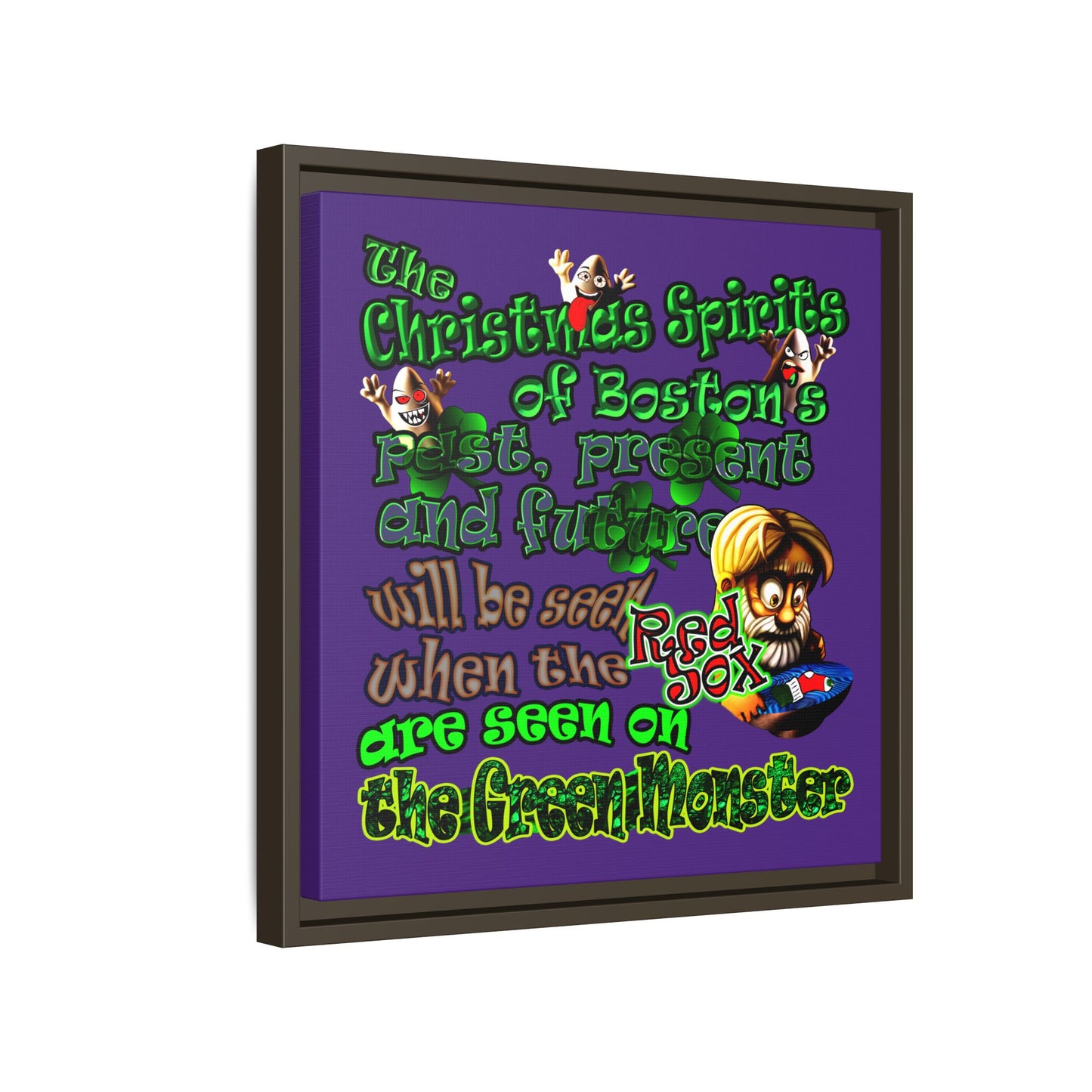 christmas spirits of boston - framed canvas art (purple)