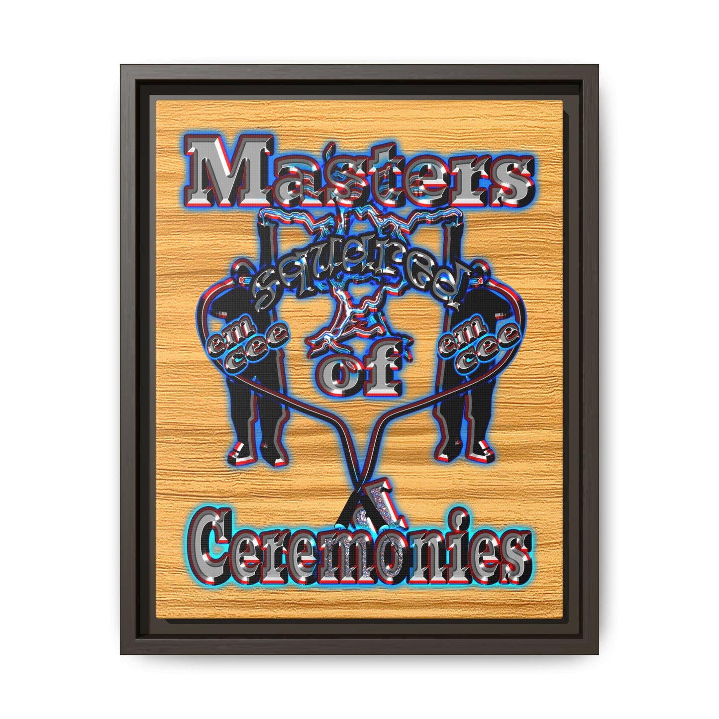 em cee squared - framed canvas art (butterscotch wood finish)