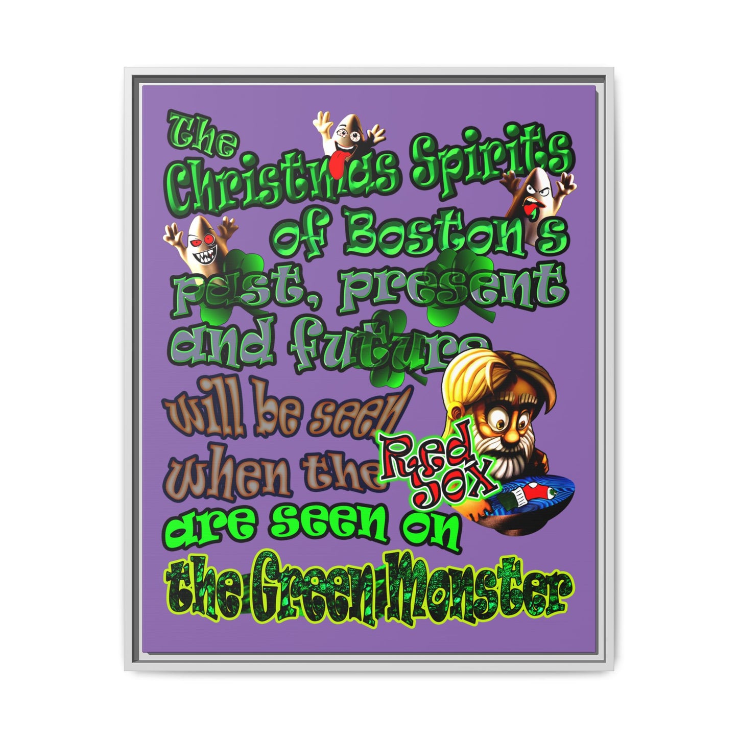 christmas spirits of boston - framed canvas art (light purple)