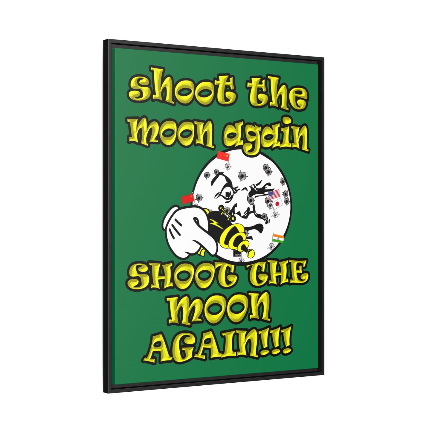 shoot the moon again - framed canvas art (dark green)