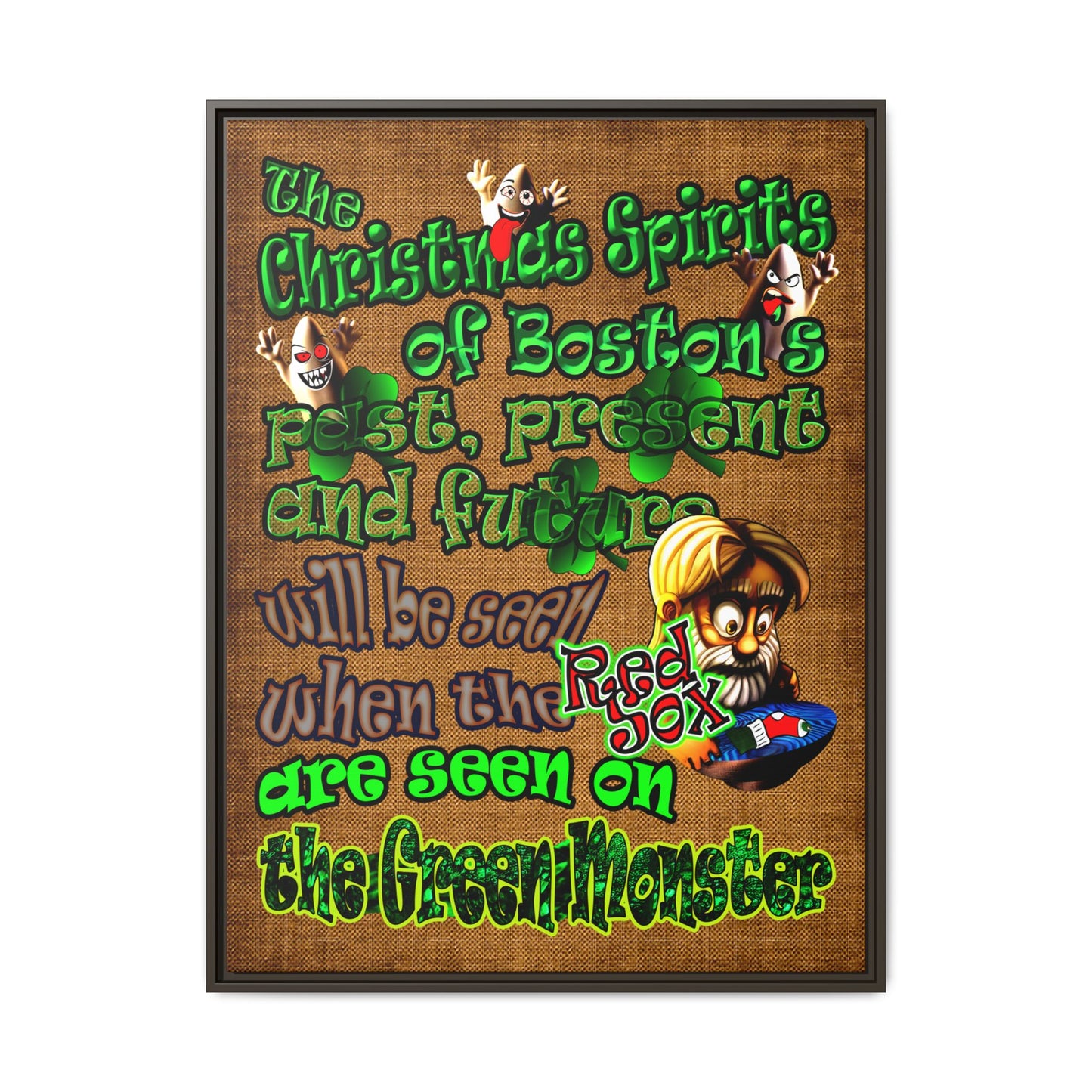 christmas spirits of boston - framed canvas art (brown papyrus)