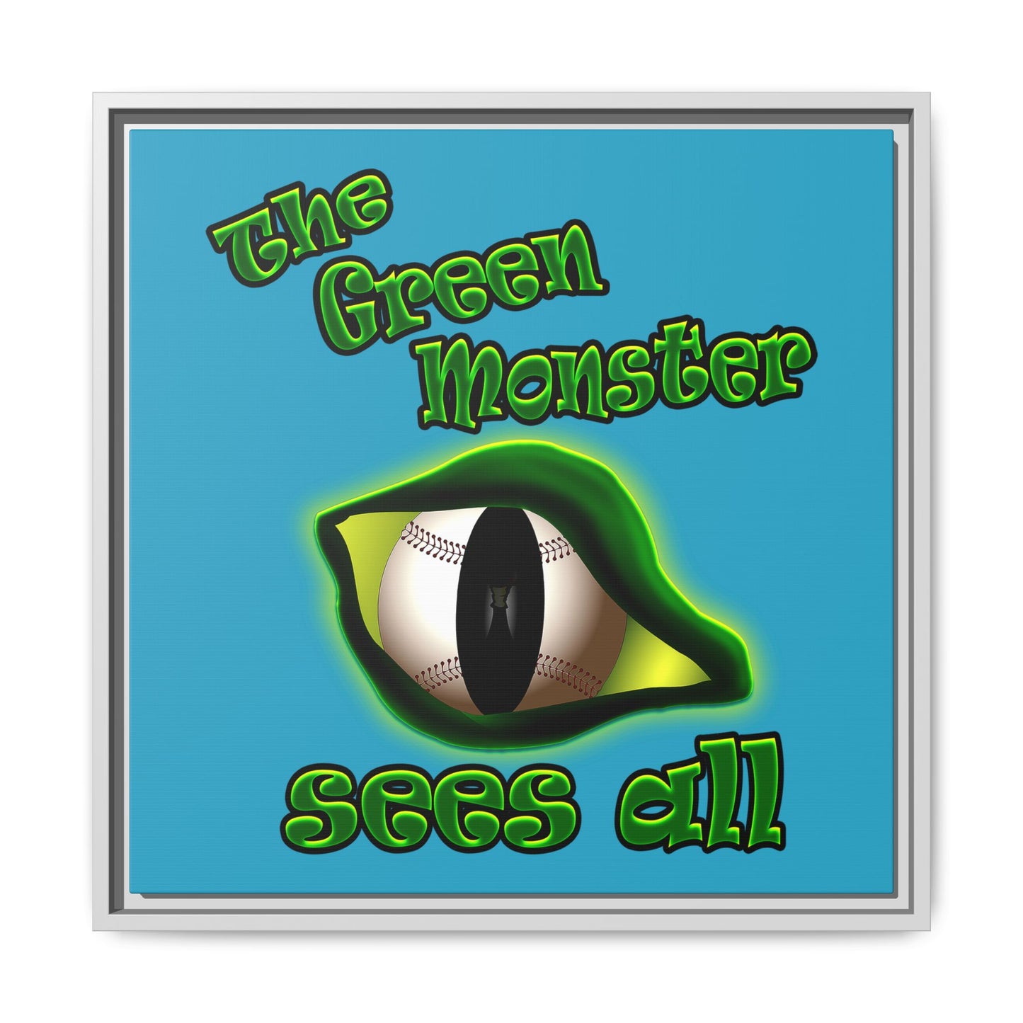 green monster - framed canvas art (turquoise)