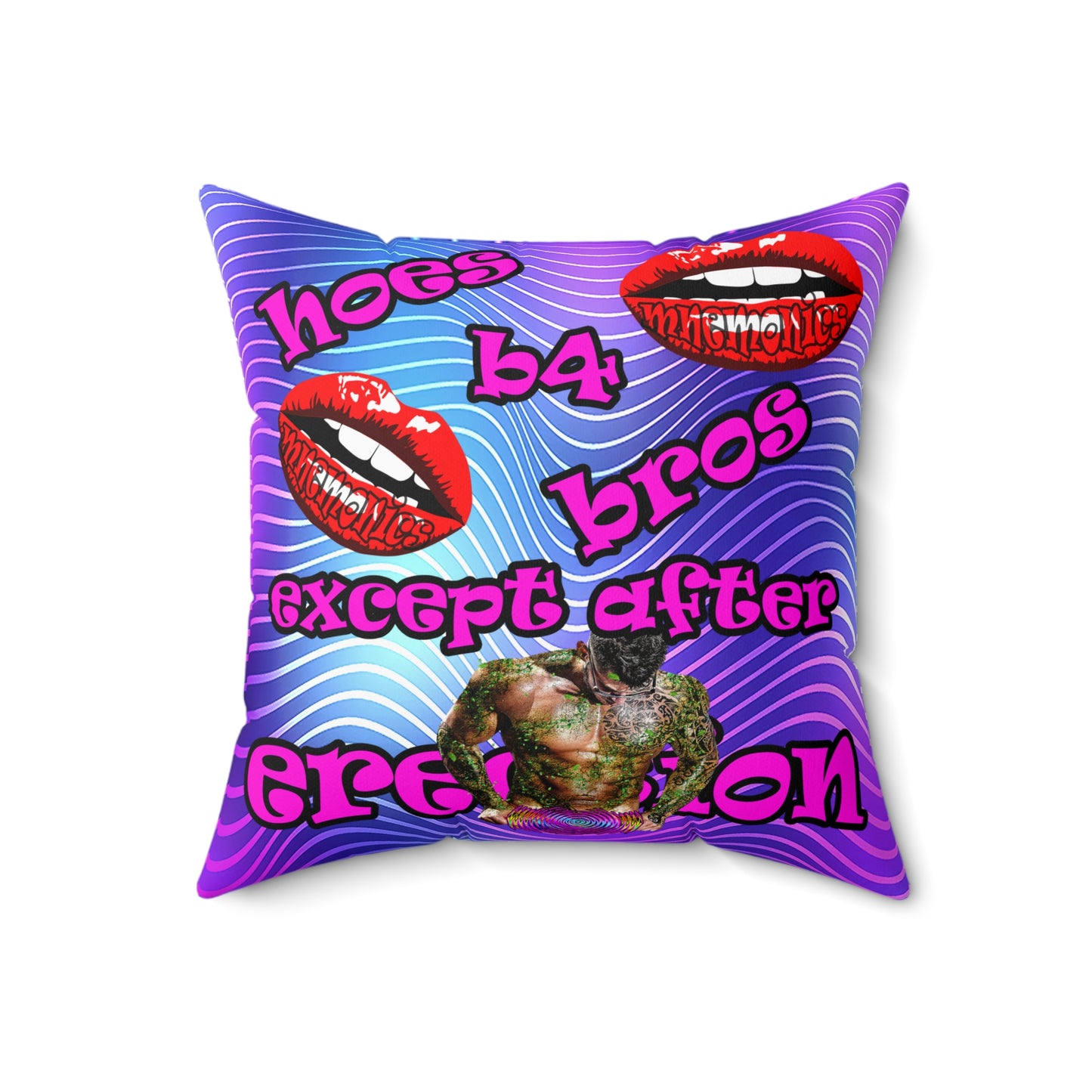 hoes b4 bros - Spun Polyester Square Pillow - (purple wave)