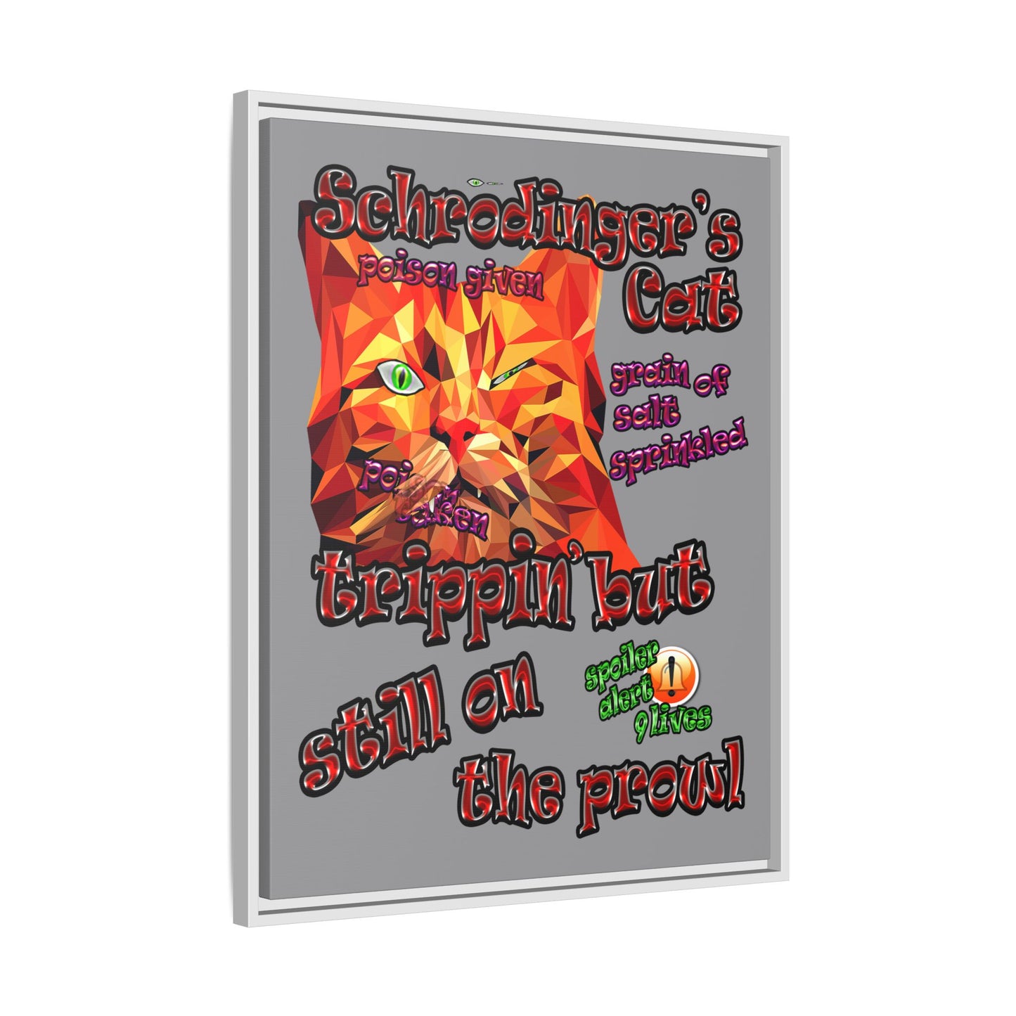 schrodinger's cat - framed canvas art (grey)