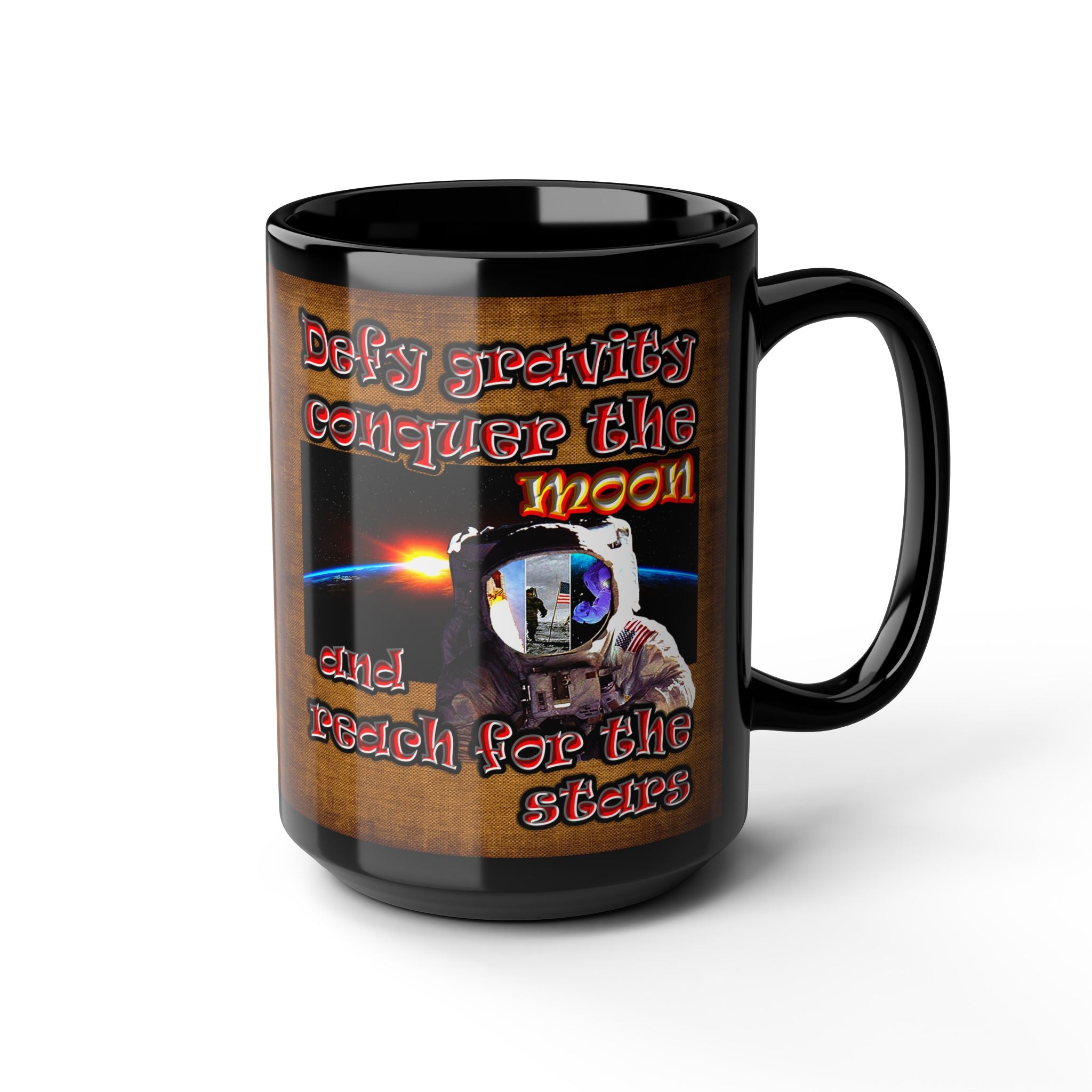 defy conquer reach - Black Mug (brown papyrus)