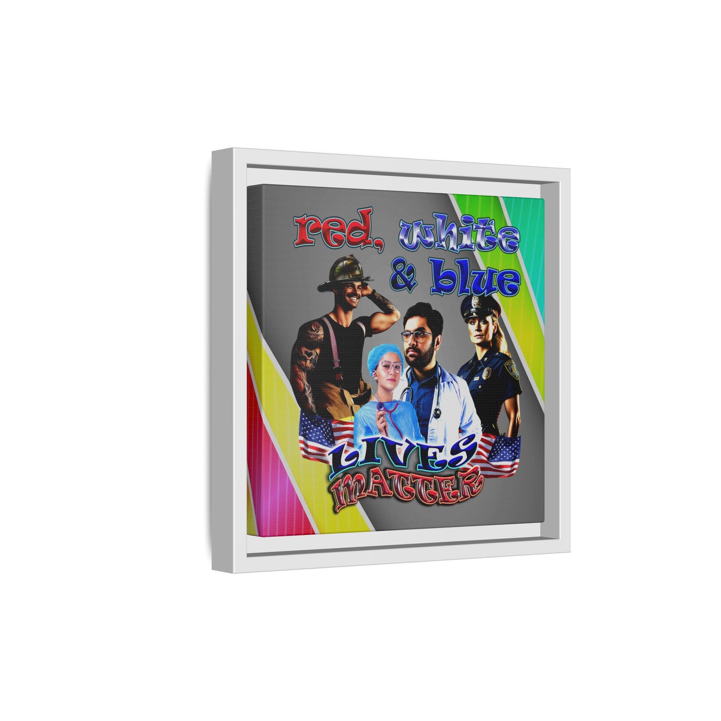 rw&b lives matter - framed canvas art (rainbow split)