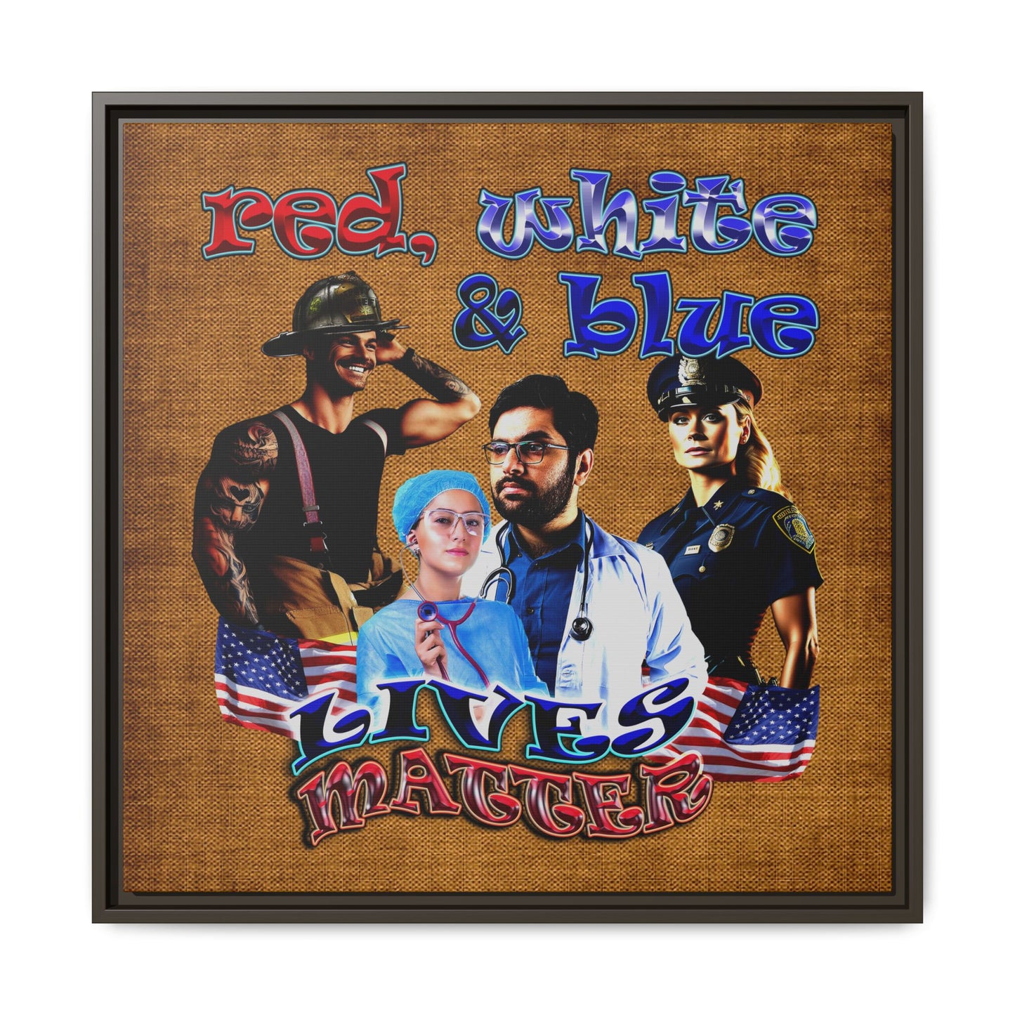 rw&b lives matter - framed canvas art (brown papyrus)