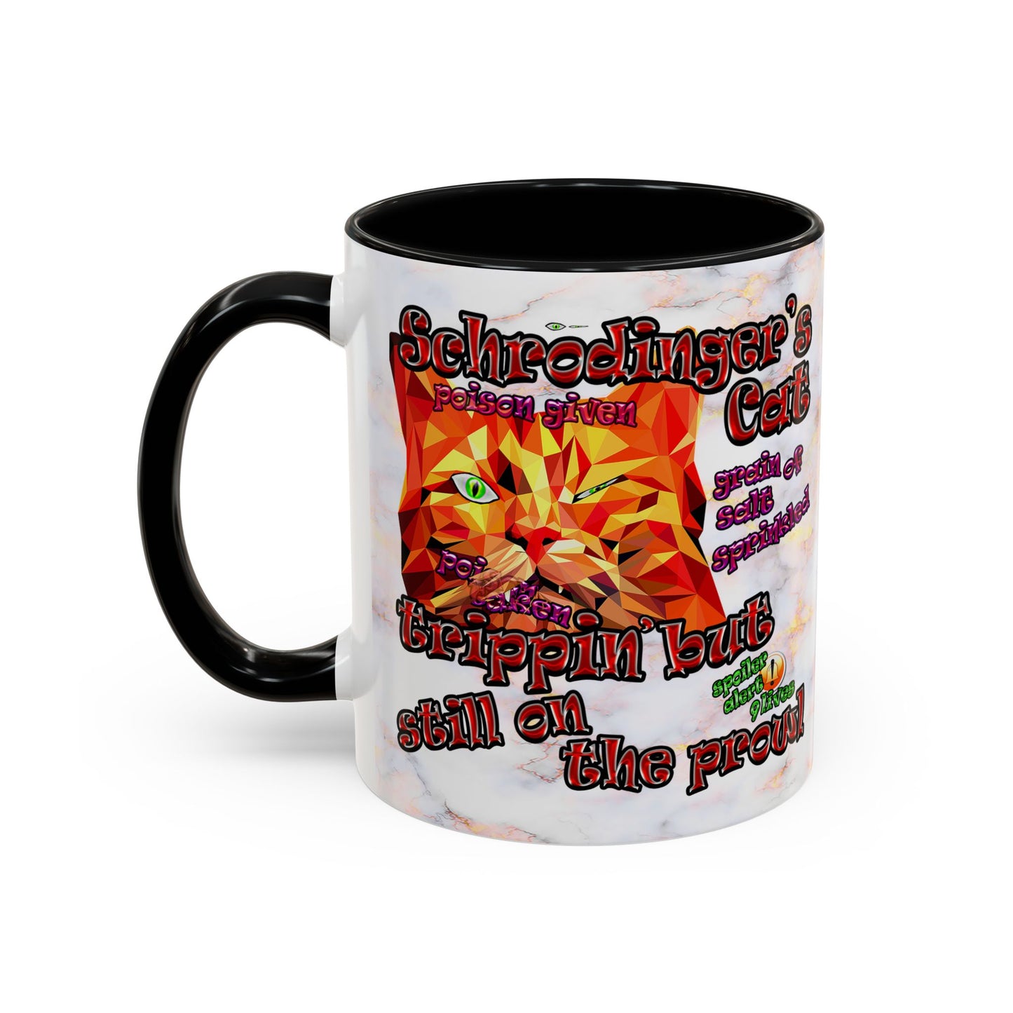 schrodinger's cat - Accent Mug (white marble)