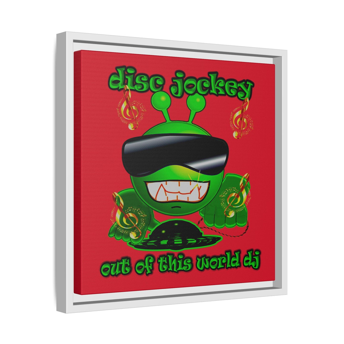 disc jockey - framed canvas art (dark red)