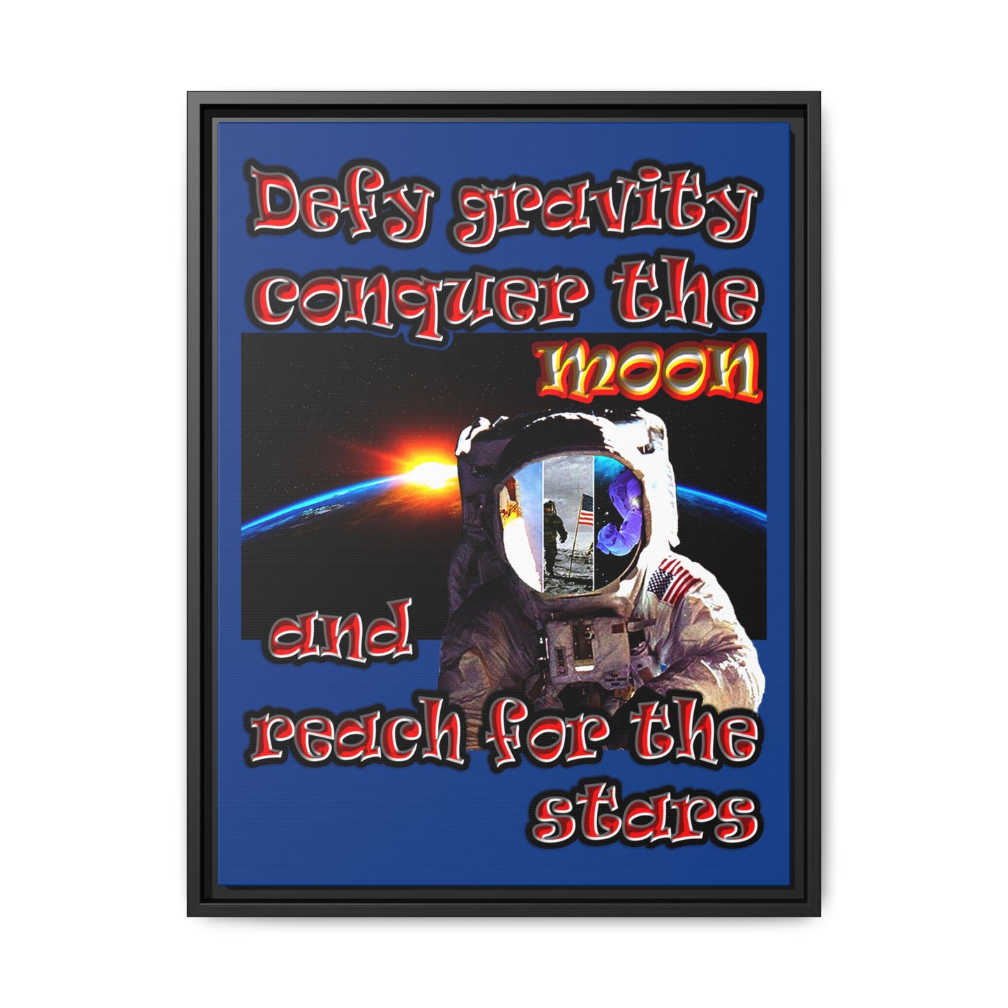 defy conquer reach - framed canvas art (dark blue)