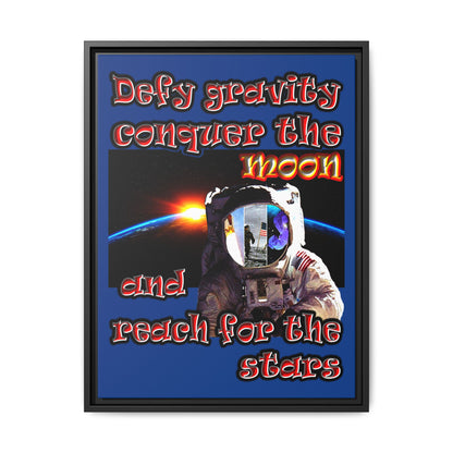 defy conquer reach - framed canvas art (dark blue)
