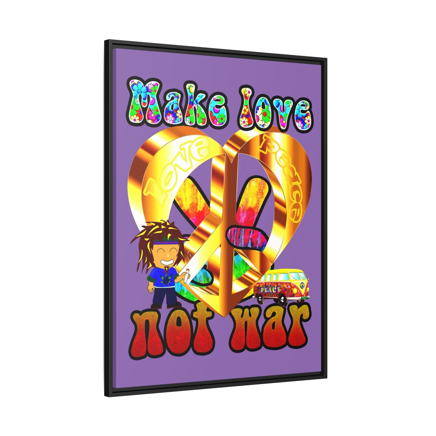 love peace - framed canvas art (light purple)
