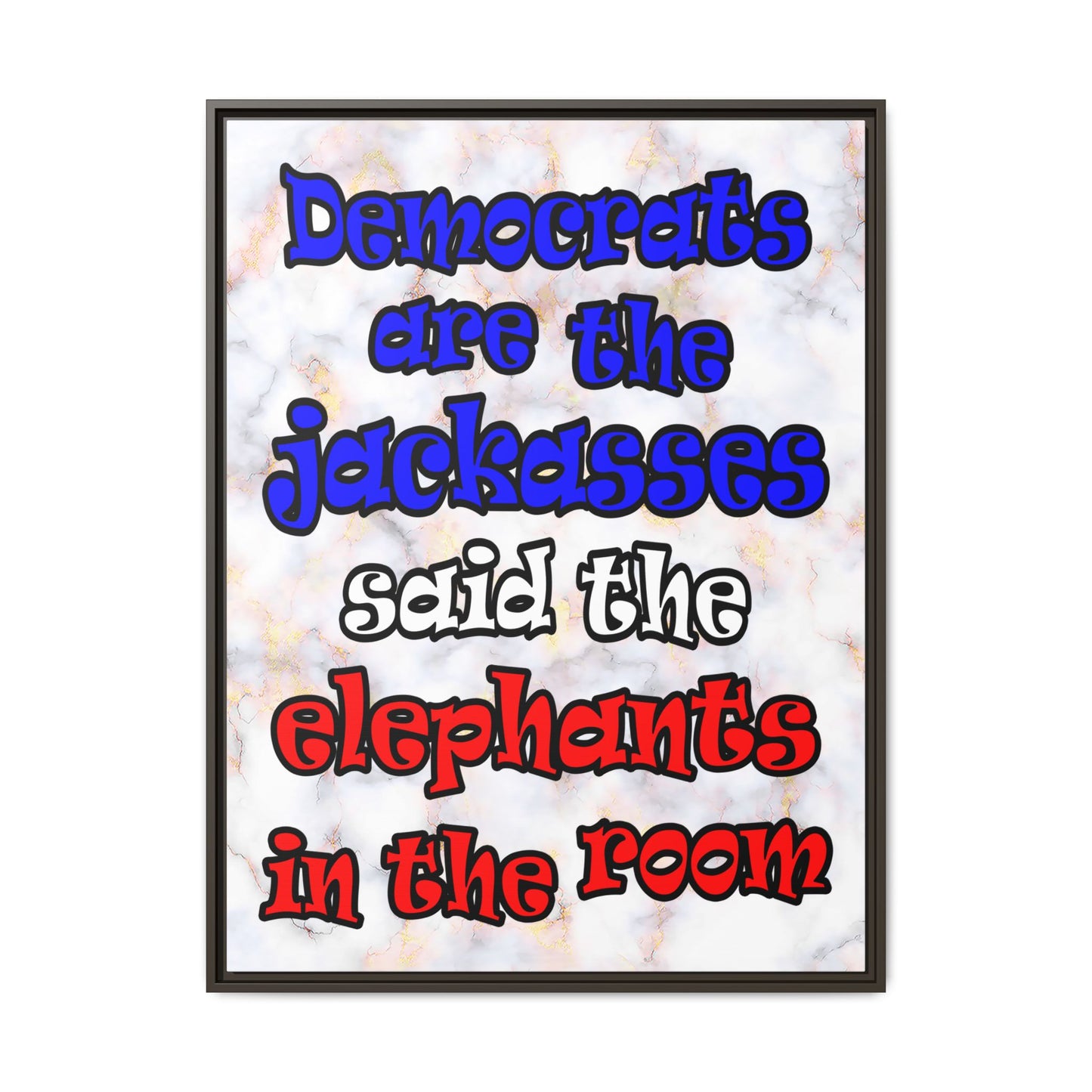 donkeys and elephants - framed canvas art (white marble)