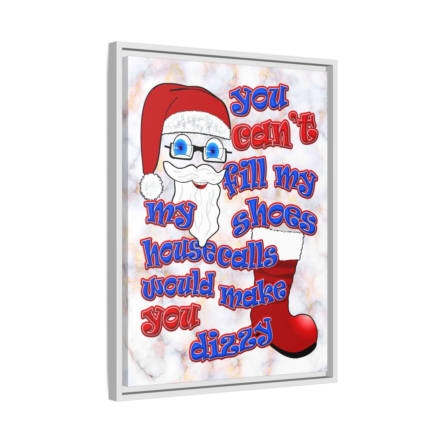 santa's shoes - framed canvas art (white marble)