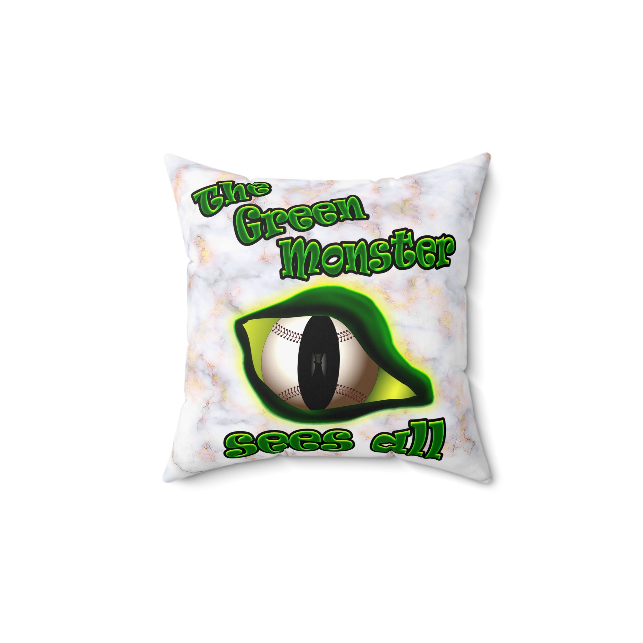green monster - Spun Polyester Square Pillow - (white marble)