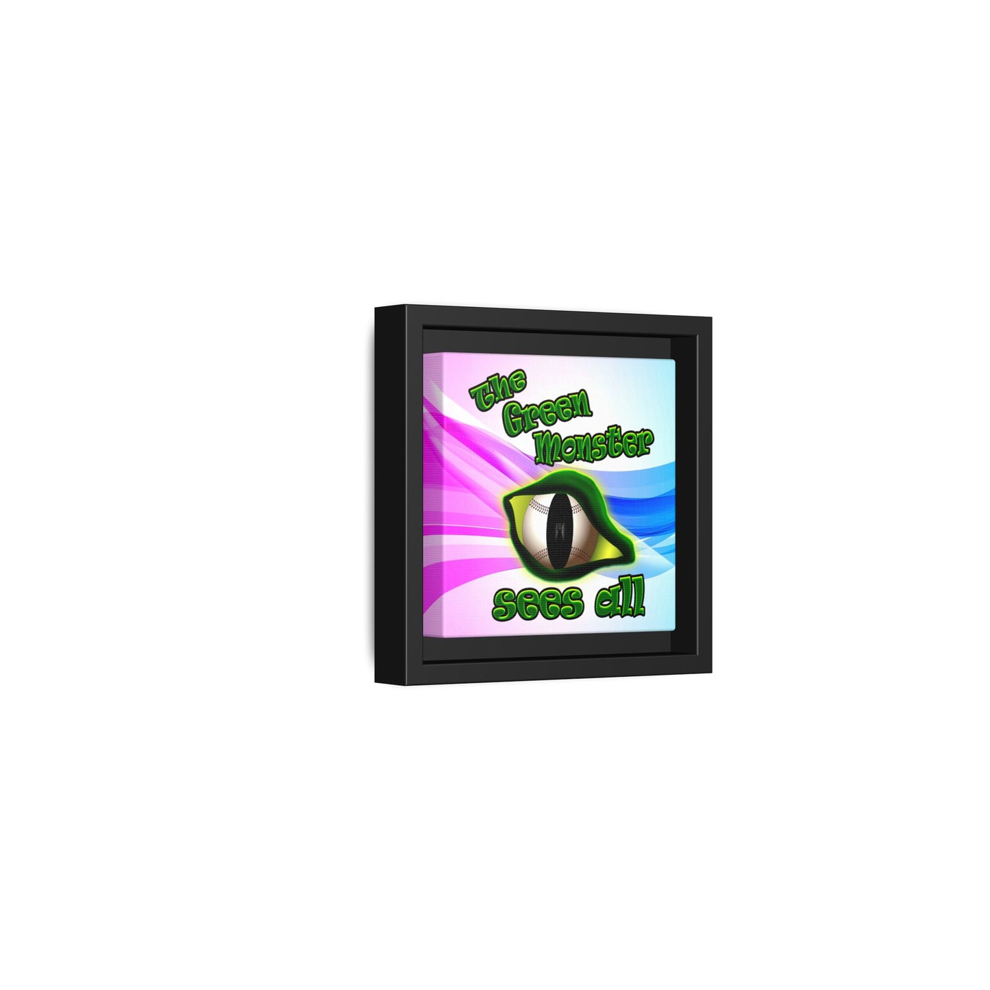 green monster - framed canvas art (light blue-pink wave)