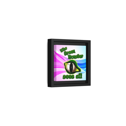 green monster - framed canvas art (light blue-pink wave)
