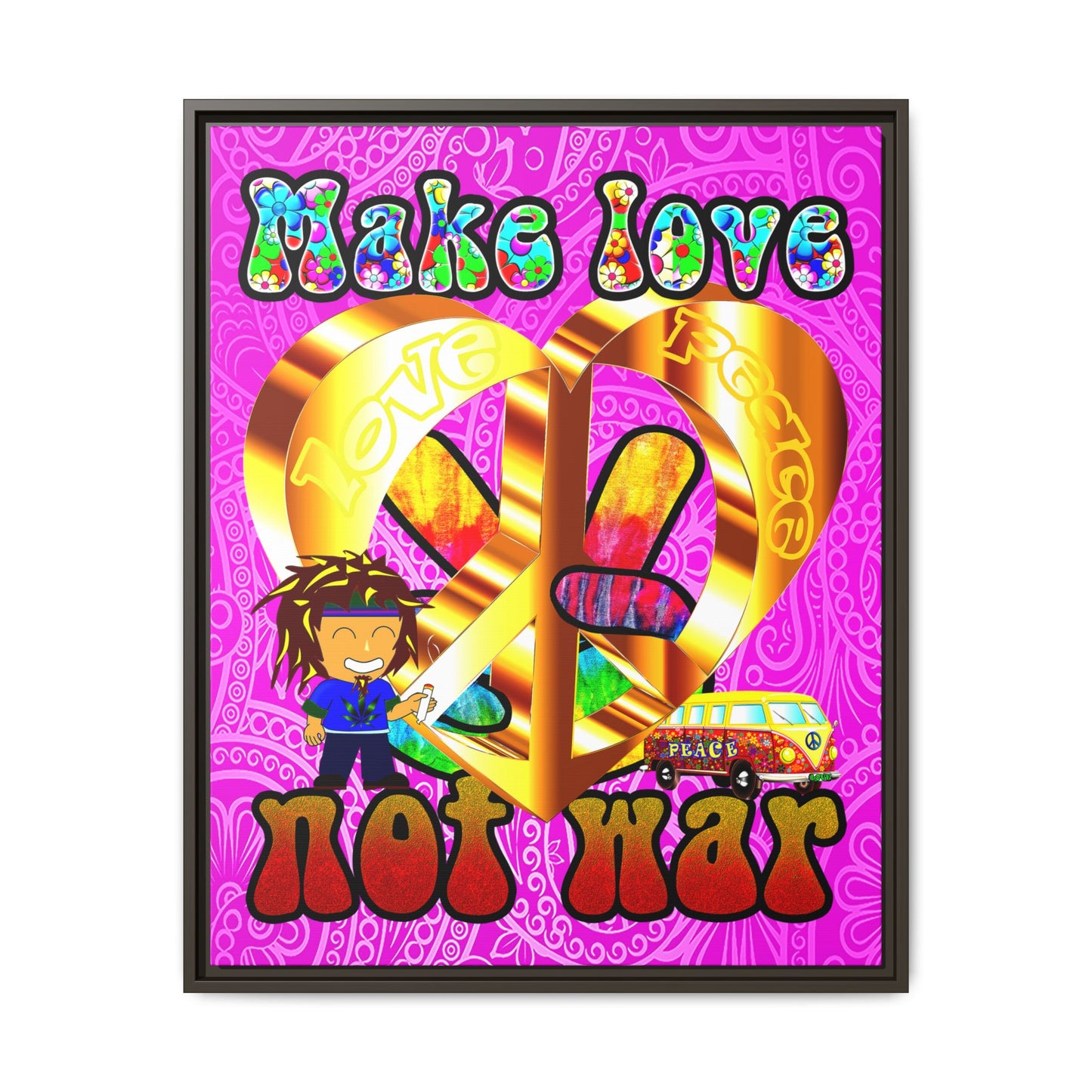 love peace - framed canvas art (pink swirl)