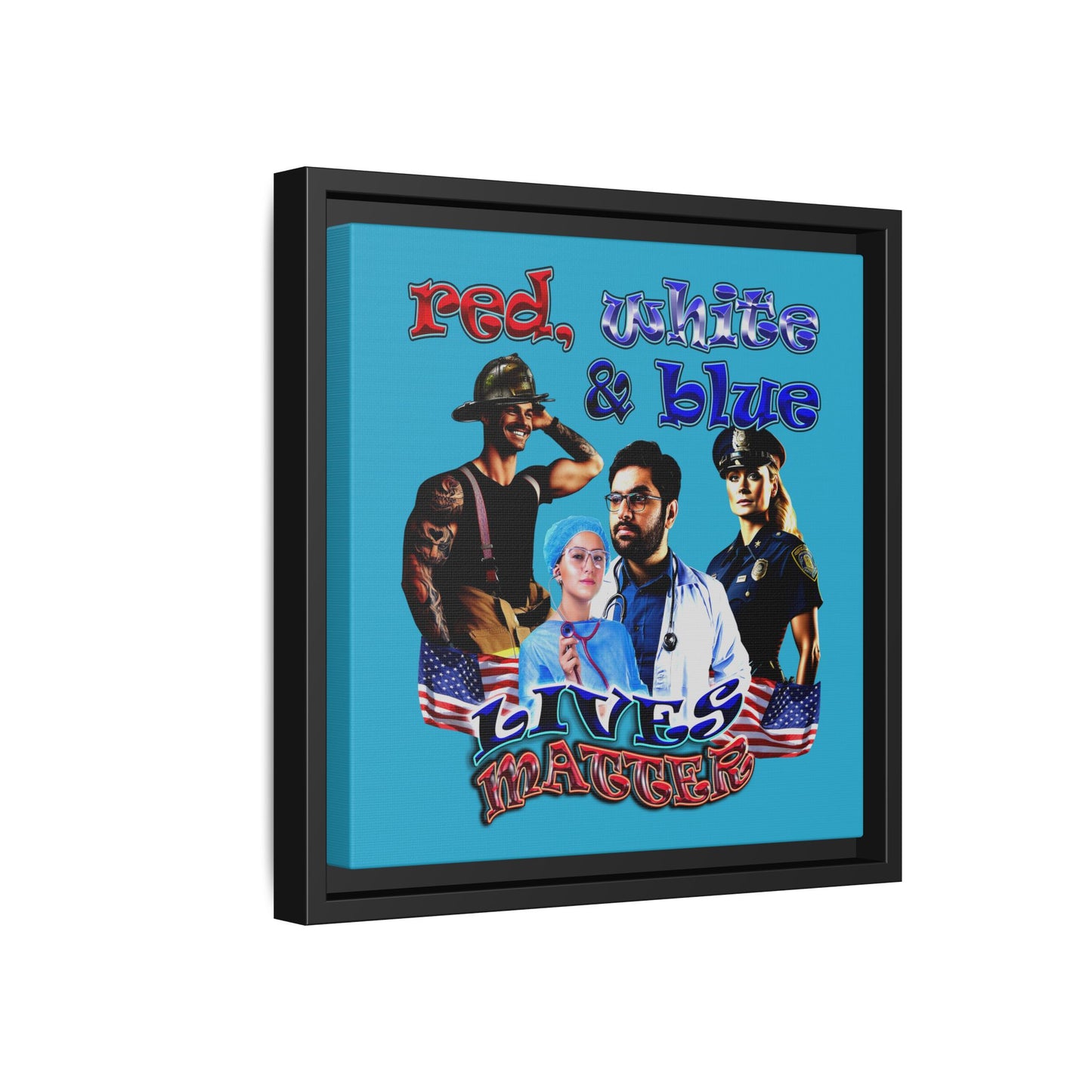 rw&b lives matter - framed canvas art (turquoise)