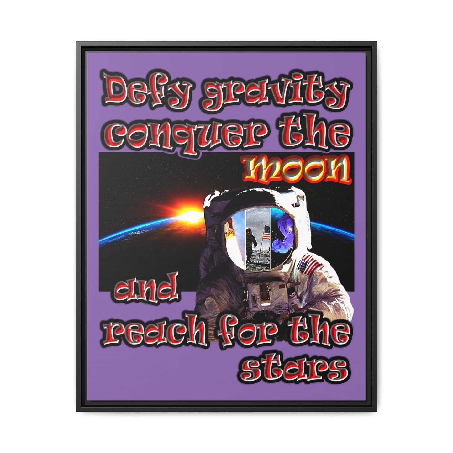 defy conquer reach - framed canvas art (light purple)