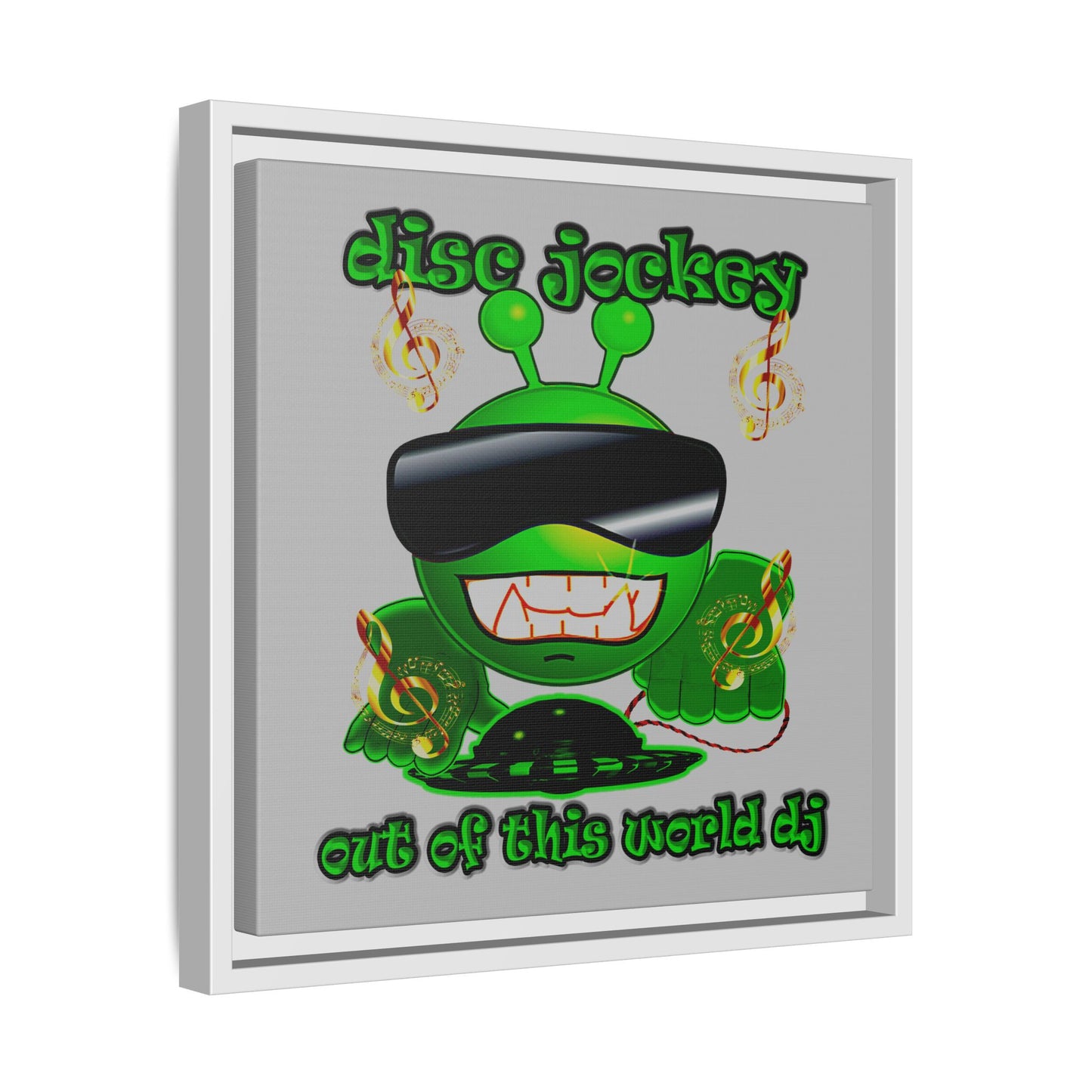 disc jockey - framed canvas art (light grey)