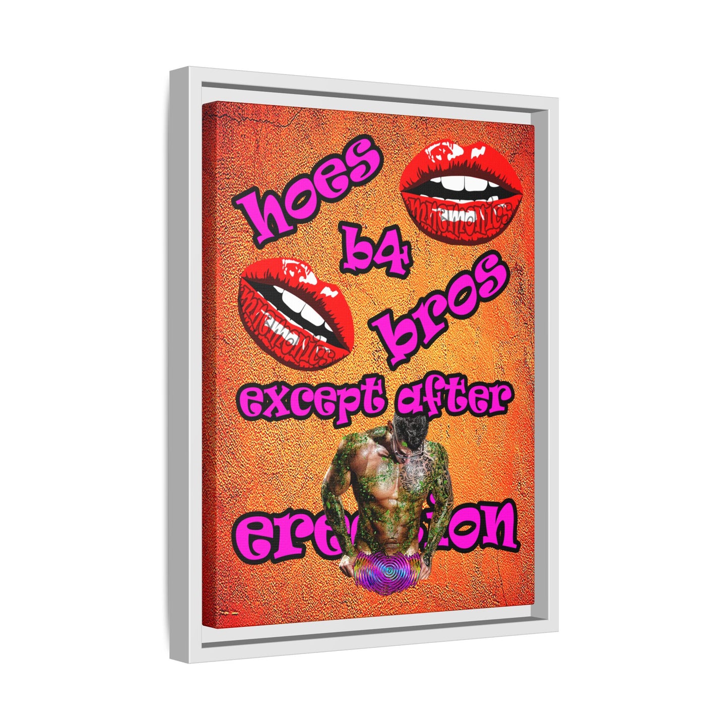 hoes b4 bros - framed canvas art (burnt orange)