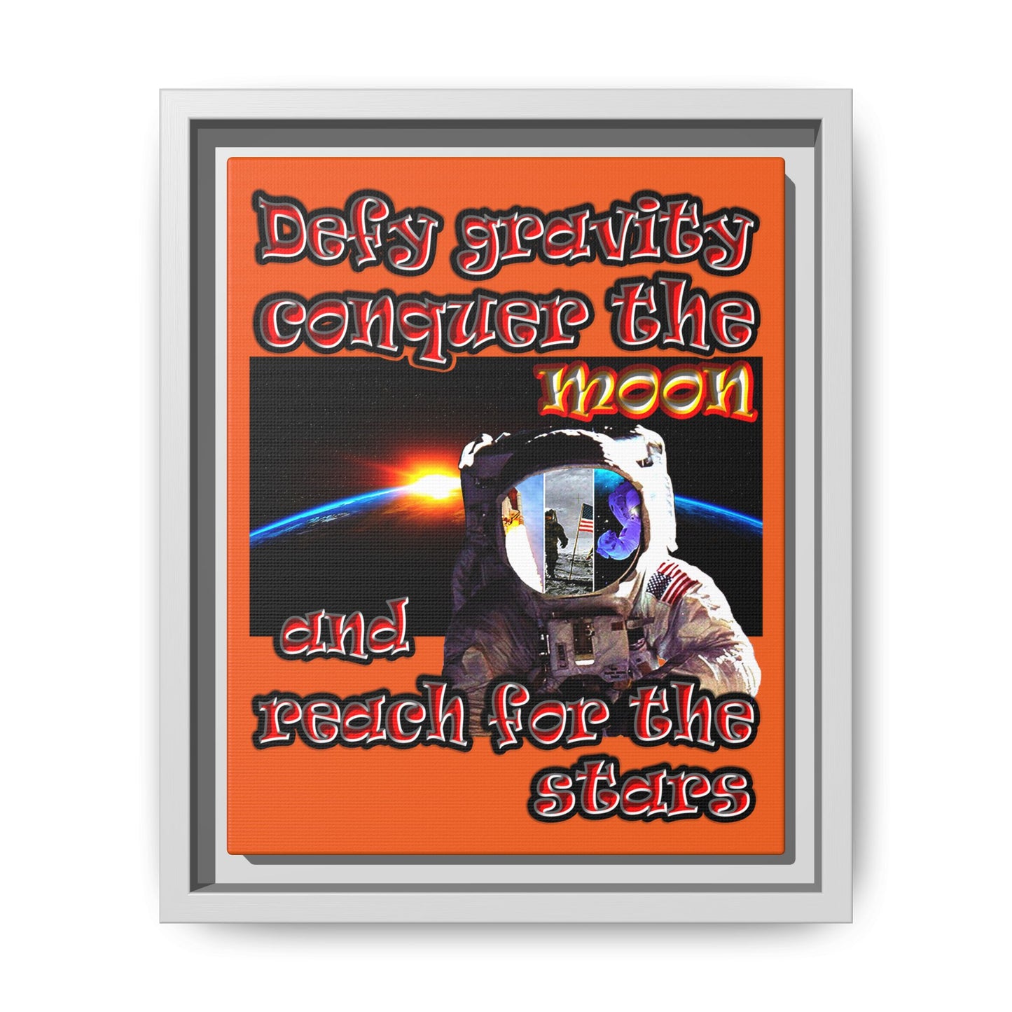 defy conquer reach - framed canvas art (orange)