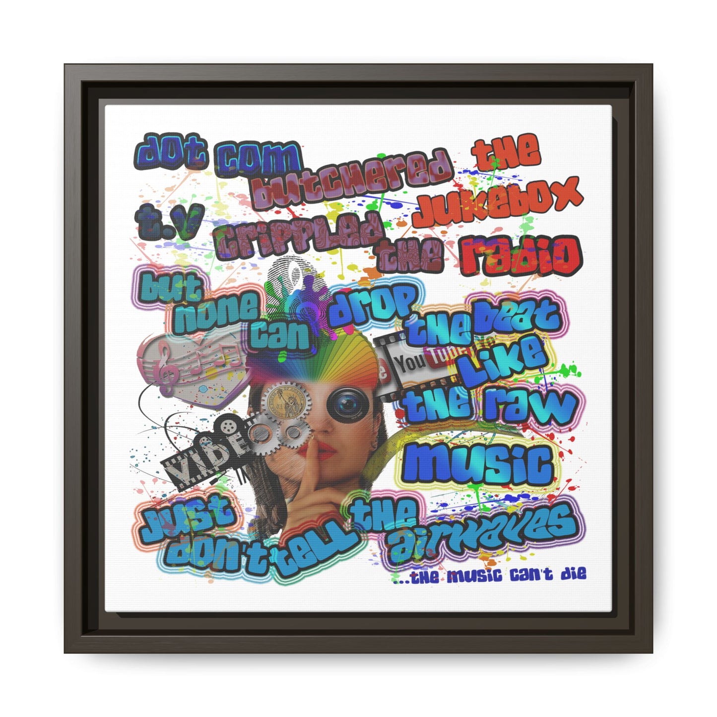 drop the beat - framed canvas art (white)