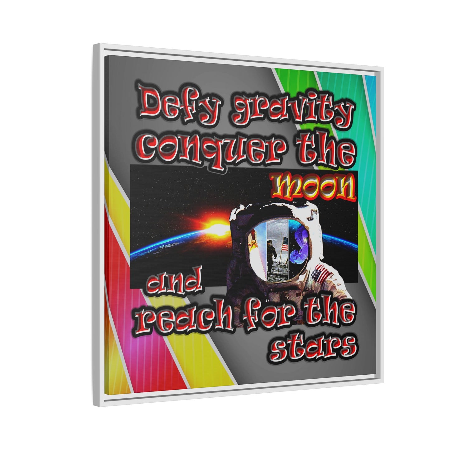 defy conquer reach - framed canvas art (rainbow split)